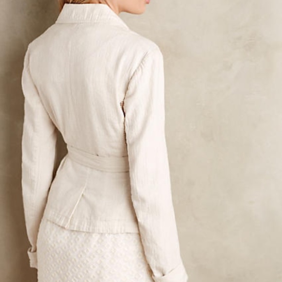 ANTHROPOLOGIE NWT Openwork Linen Blazer with Waist Sash 14 - Picture 9 of 9